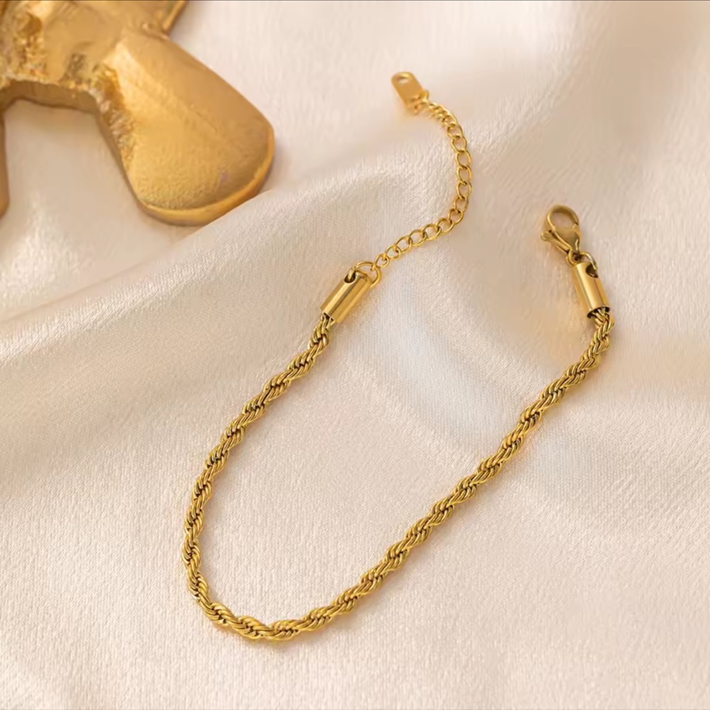 Anthropologie 18K Gold Stainless Steel Twisted Rope Necklace Bracelet Set - Picture 5 of 10